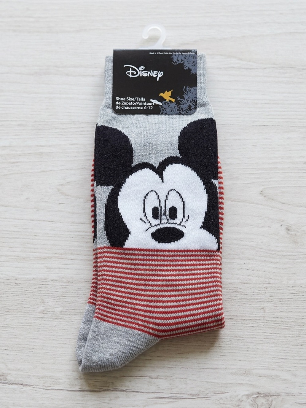 New Disney Mickey Mouse Striped Crew Socks Grey Red NWT